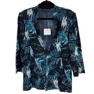 Ming Wang Black Floral Long Jacket Womens Size Large Acrylic